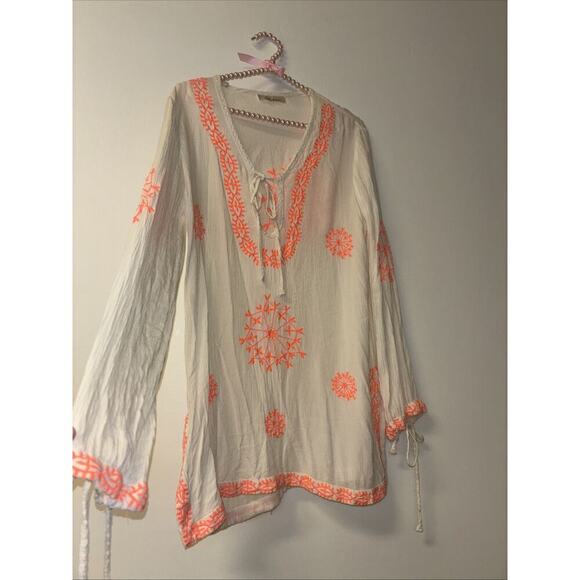 Lucky & Co Linen Dress Boho Lagenlook Women Medium Oversized Embroidered Peasant - Picture 2 of 6